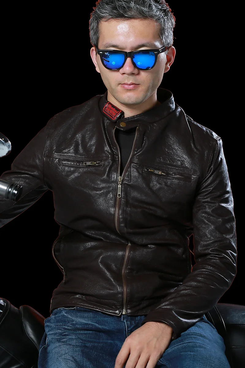 Заводская Новинка 2017 мужская кожаная куртка из натуральной кожи для мотоцикла