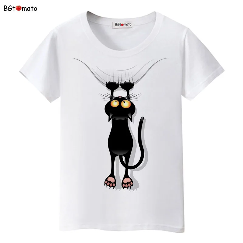 BGtomato, горячая Распродажа, летняя, озорной, Черный кот, 3D футболка, женская, прекрасный мультфильм, футболка, хорошее качество, бренд, рубашки, повседневные топы