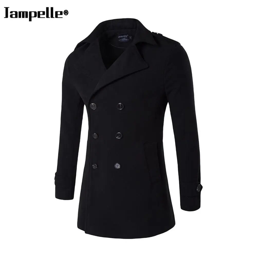 Зимняя мужская куртка, утолщенное шерстяное пальто, приталенные куртки, модная верхняя одежда, Теплая мужская повседневная куртка, пальто, бушлат размера плюс 3XL - Цвет: Черный