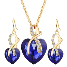 Austrial Crystal Heart Pendant Necklace Earrings Jewellery Set Gold Plated Jewelry Sets For Women Bridal Wedding Sets 2016 S1