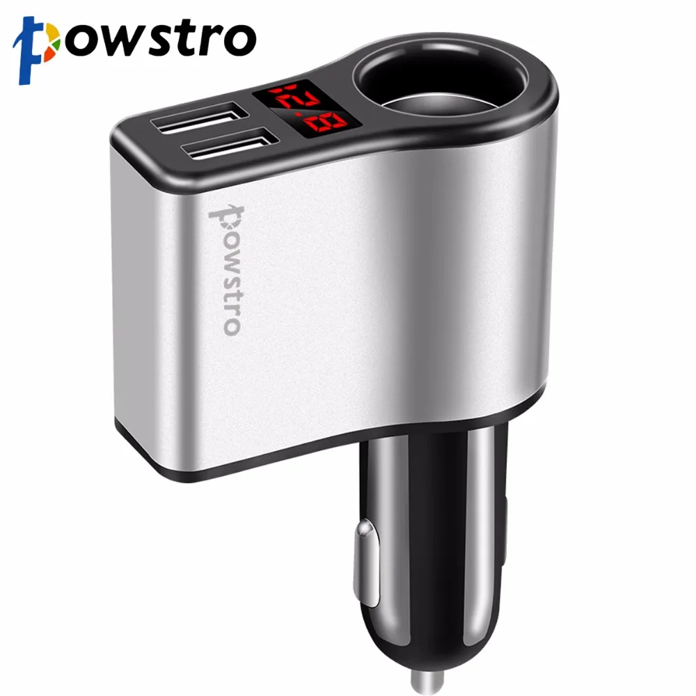 

Powstro 3.1A Dual USB Car Charger Adapter Fast Charging + Cigarette Lighter Socket + LED Digital Voltmeter Meter Monitor