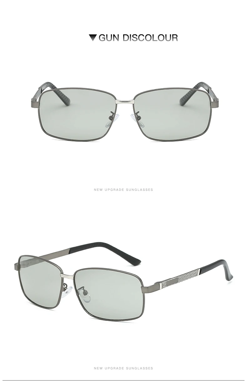 Gun Grey Мужские солнцезащитные очки поляризованный фотохромный солнцезащитные очки мужские пилот водитель прямоугольные солнцезащитные очки для мужчин женские очки - Цвет линз: Gun Grey