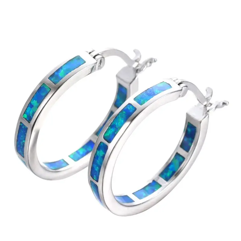 

Blue Opal Huggie Hoop Earrings Hypoallergenic for Women