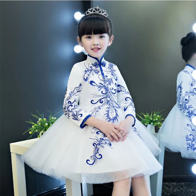 

2019 New Children Girls Luxury Embroidery Flowers Princess Mesh Dress Kids Birthday Wedding Evening Party Ball Gown Tutu Dress