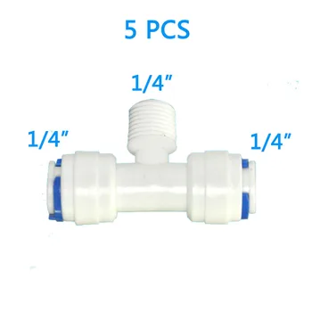 

5 pcs 1/4" Male Thread Quick Connection 1/4" Tube Hose Equal Type T Water Connector Fitting Reverse Osmosis Aquarium male Tee