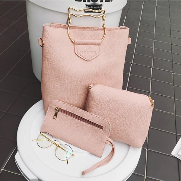 

3 Pcs/Set Fashion Women Handbag Messenger Bag Purse Leather Cat Ears Metal Handle Ladies Crossbody Shoulder Bags AB@W Women bag