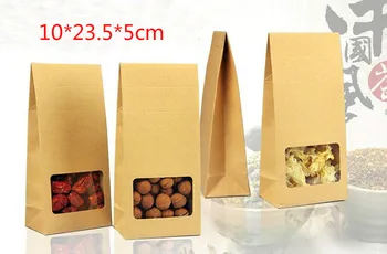 

10*23.5*5cm Brown Kraft Paper Bellows Pocket Package Box W/ Window Stand Up Folded Accordion Pocket For Tea Snack candy gift