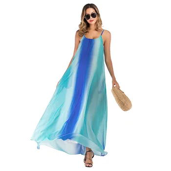 

Summer New Fashion Women's Maternity Fashion Gradient Chiffon Sling Beach Skirt Long Dress Wholesale Free Ship Z4