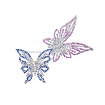 

YAN MEI Siamese Butterfly Brooches Silver Plated Zirconia Corsage Breastpin Lapel Pins Fashion Jewelry Accessories GLX0176