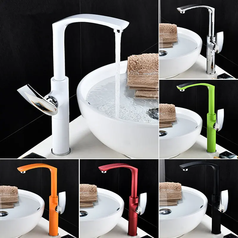 

Simple new bathroom basin cold and hot water all copper color baked white paint black faucet table basin rotating faucet