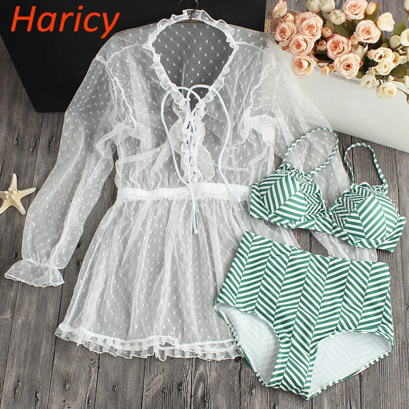 

Sexy Striped Bikinis Push Up Swimwear Women Lace Dress Swimsuit Brazilian Bikini Set 2018 Summer Bathing Suit Hight Waist Suit