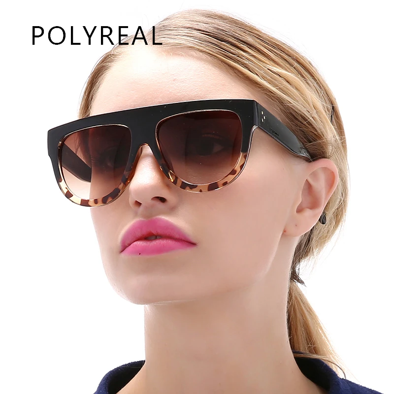 POLYREAL Oversized Flat Top Sunglasses Women Famous Brand Designer