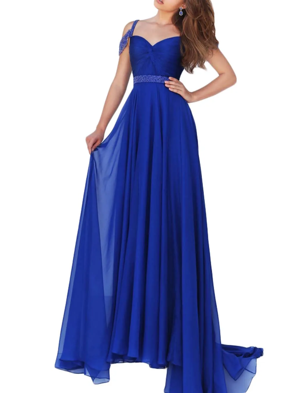 Custom Made 2017 Luxury Beading Spaghetti Strap A Line Pleat Prom