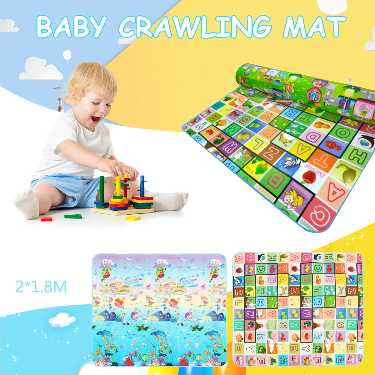 Non Woven Baby Kids Crawling Mat Blanket Double Side Gym Play Mat Educational Soft Foam Picnic