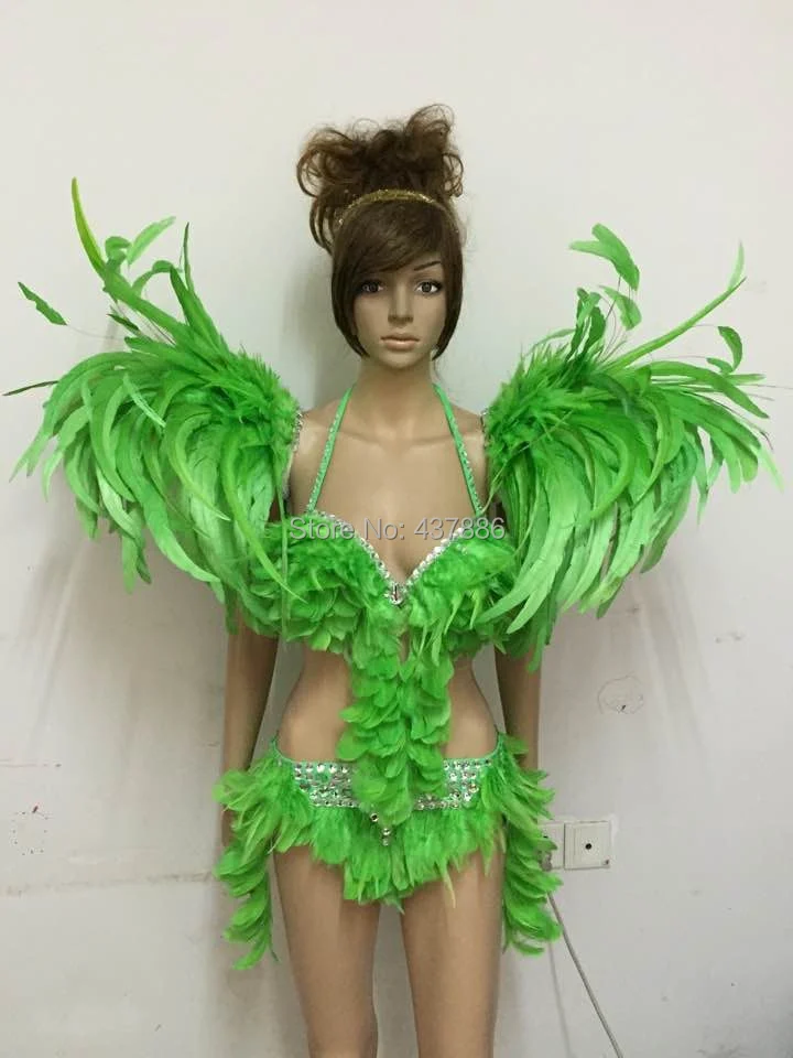 

Multi colors sexy girls generation dancewear clothes modern party carnival dance female singer feather bra costumes for women