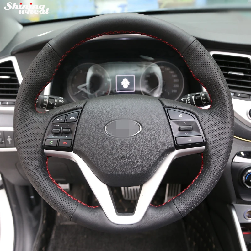 BANNIS ручной работы черный кожаный чехол рулевого колеса автомобиля для Hyundai Tucson 2015