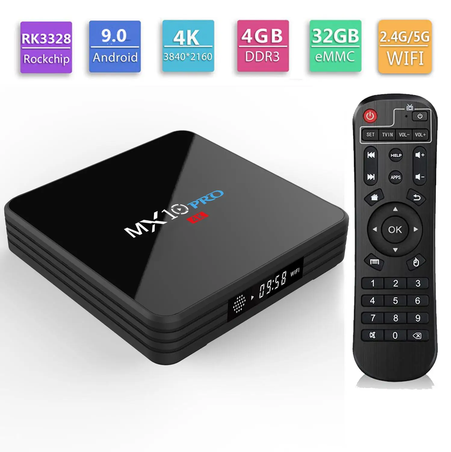 

MX10 PRO Android 9.0 Smart TV BOX RK3328 4G 32G TV receiver 4K Wifi Media player Play Store Free Apps Fast Set top Box