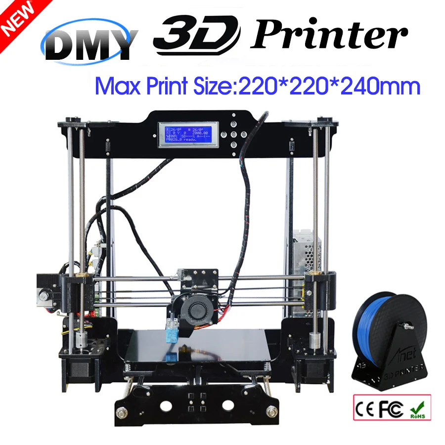  DMY Anet Auto Leveling Optional High Precision Reprap Prusa 3d printer DIY Kit With Free1Roll Filaments Aluminum Hotbed LCD Gift 