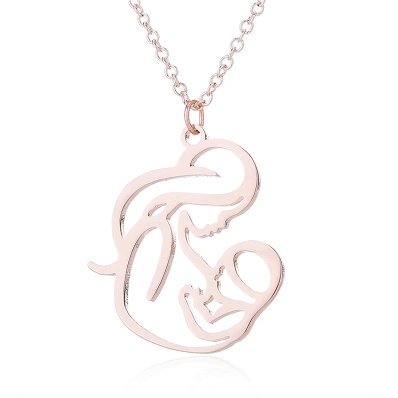 Подарок для полой мамы матери грудного вскармливания удерживающая Подвеска для детей ожерелье цепочка мать день Семья Шарм ювелирные изделия мода - Окраска металла: Rose Gold