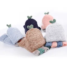 Новые женские модные теплые кашемировые шерстяные перчатки женские Лоскутные вязаные милые теплые зимние мягкие теплые митенки без пальцев