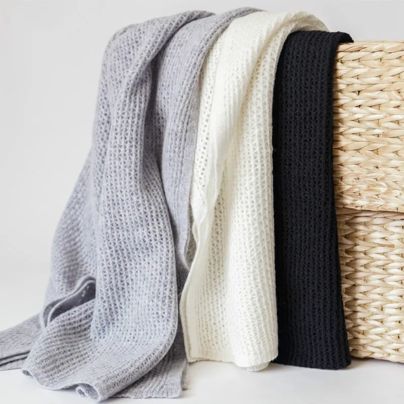 

Fashion Hollow Knit Shawl Women's Office Spring and Autumn Winter Europe and Pure Wool Scarf Dual-purpose Long