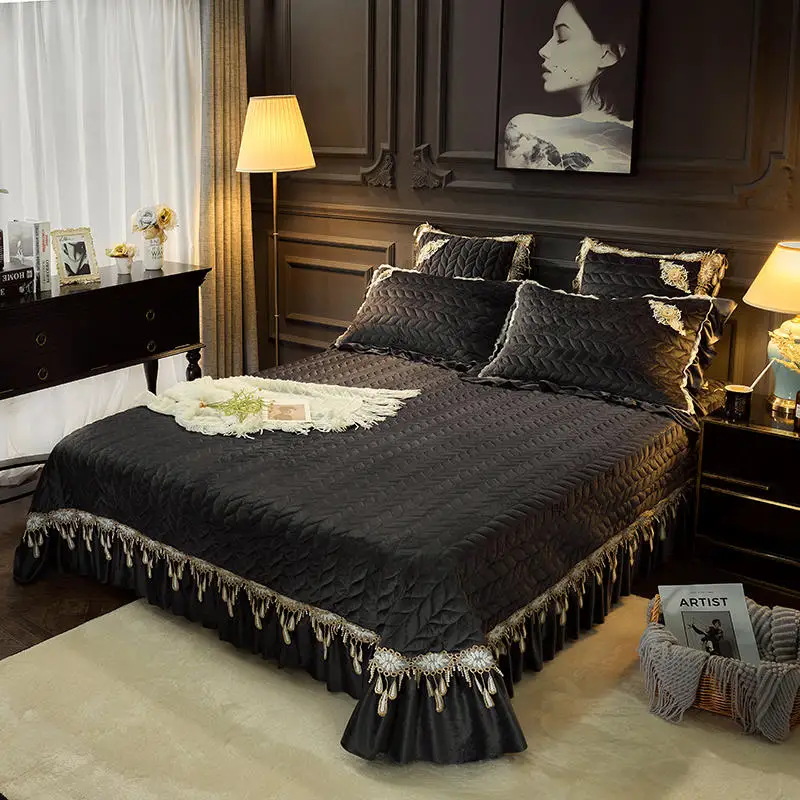 

Fleece Quilted Bed cover Bedspread King Queen size Bed spread set Mattress cover Blanket Pillowcase couvre lit colcha de cama
