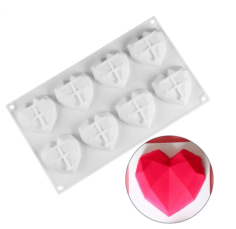 

8-Cavity Diamond Love Heart-Shaped Silicone Molds for Sponge Cakes Mousse Chocolate Dessert Bakeware Pastry Mould 90