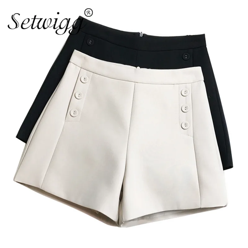 SETWIGG Spring Womens Slim Stylish Shorts Women High Waist Buttons