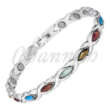 2016 de Las Señoras Coloridas Piedras Semi-preciosas Mujeres Bio Pulsera Magnética de Acero Inoxidable Envío Libre vía Hong Kong Post Femenino