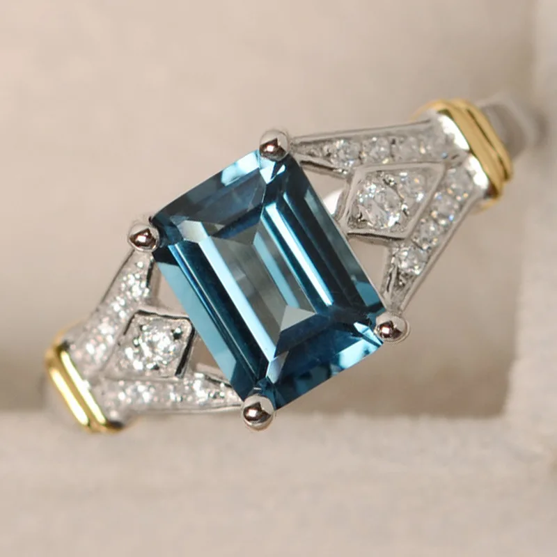 

New Vintage Elegant Silver Color Crystal Engagement rings for Women Zircon Two-Tone Wedding bands Jewelry Girl Gifts Accessories