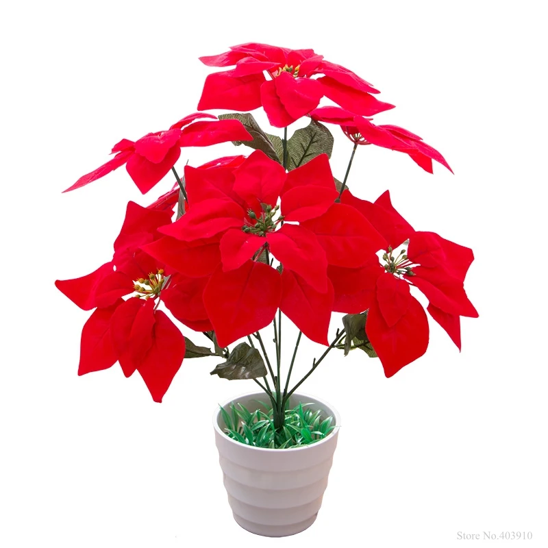 Красный лист эмуляция бонсай 1 букет Poinsettia Posy Декоративные Искусственные Рождественские цветы искусственный горшок растения домашний Декор без горшка