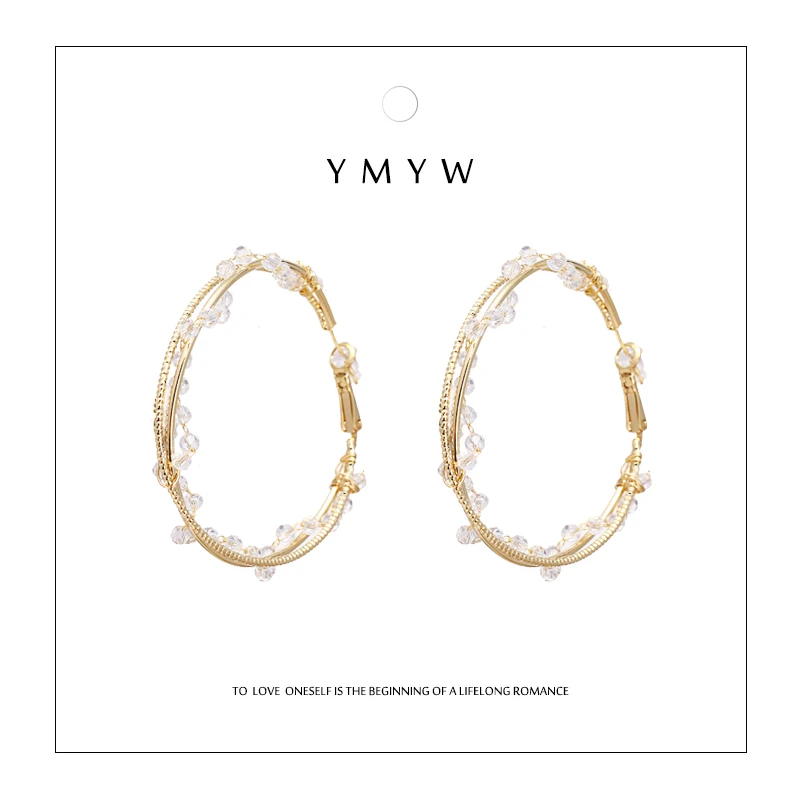 YMYW Exquisite Romantic Crystal Handmade Hoop Earrings Copper Statement Luxury 16 K Metal for Women Bride Jewelry 2019 | Украшения и