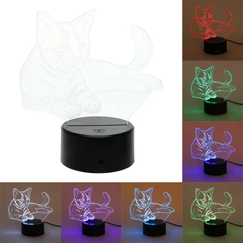 

iTimo LED Night Light Cat 3D Effect 7 Colors Change Remote Control Battery And USB Powered Illusion Atmosphere Lamp Gift For Kid
