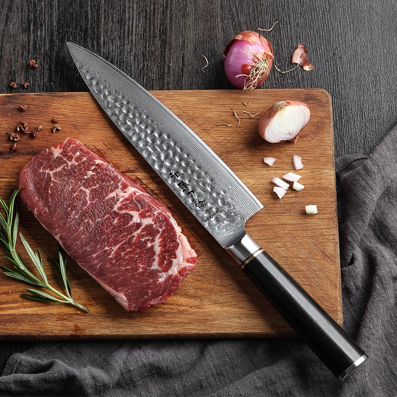

HEZHEN 8'' Chef Knife Damascus Steel Kitchen Knife Japanese VG10 Ultra Sharp Cleaver Stainless Steel Cooking Knives Ebony Handle