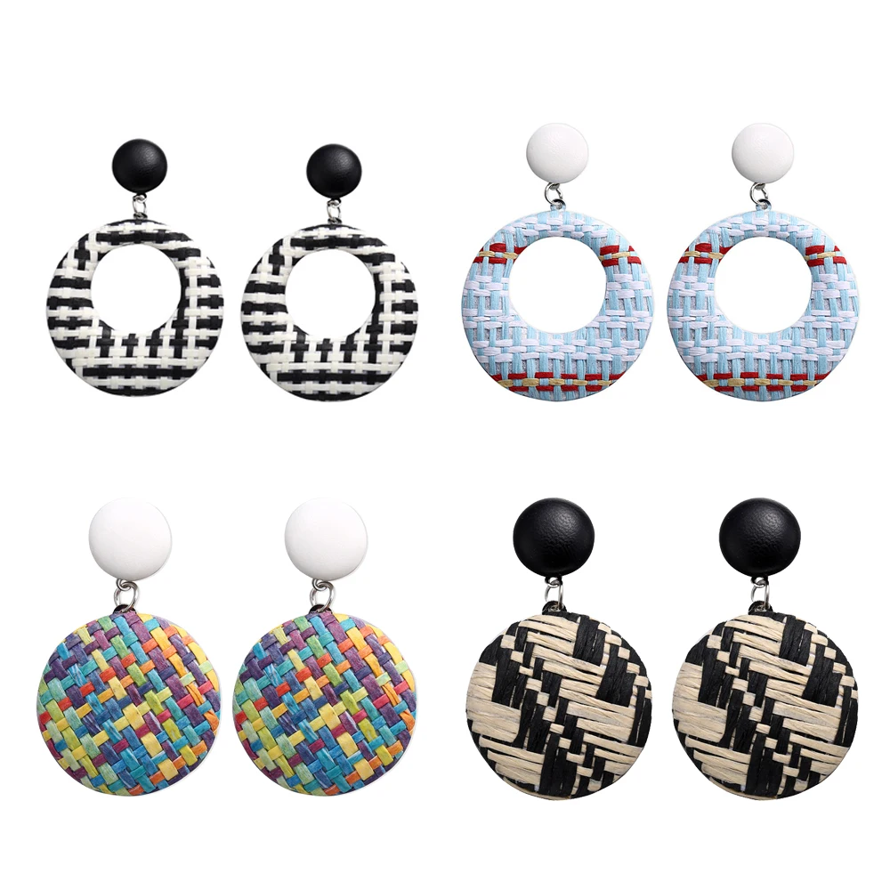 

Poputton Multiple Round Bohemian Wooden Rattan Earrings For Women Fashion Statement Boho Drop Earrings 2019 Handmade Jewelry