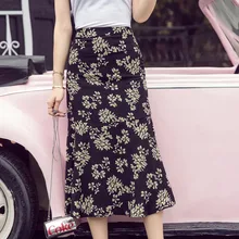 Дамская новая мода цветочный принт тонкий юбка средней длины с оборкой, с высокой посадкой lap юбка с цветочным принтом для женщин шифоновая повседневная юбка