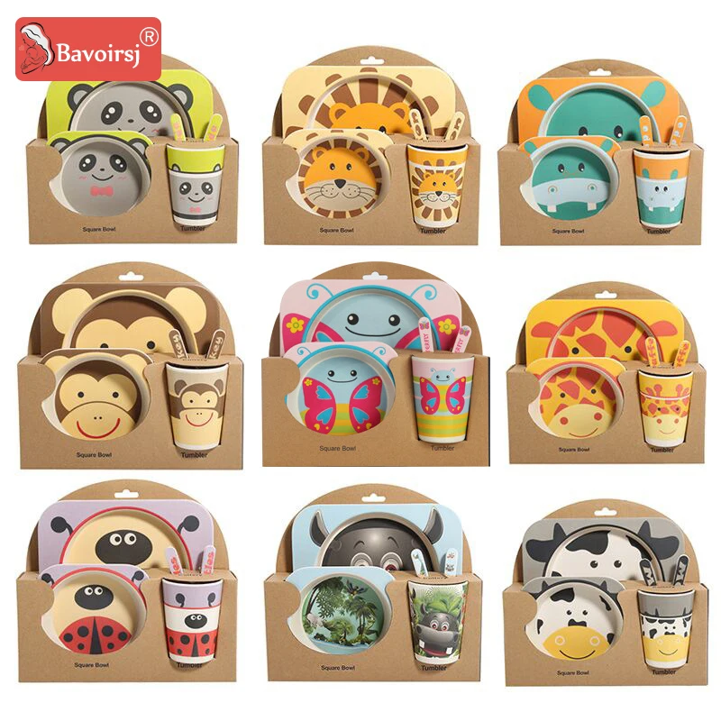 5pc/lot Printing Cartoon Cute Square Baby Feeding Set Bright Color Thick Plate Dinnerware Table Dishes for Kids T0029