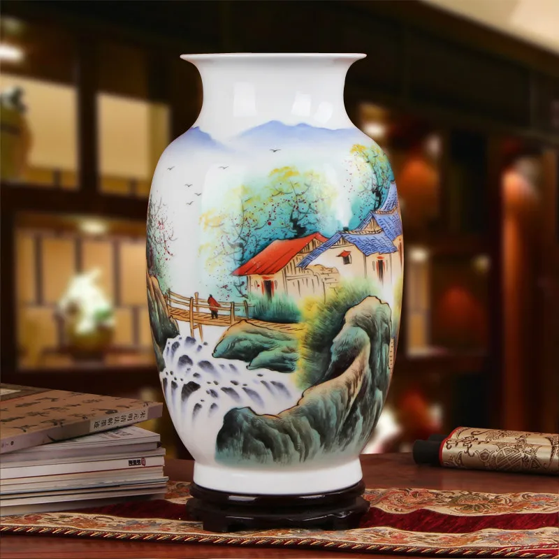 Jingdezhen Master ручная роспись 42 см высота большое украшение дом в рисунок гор