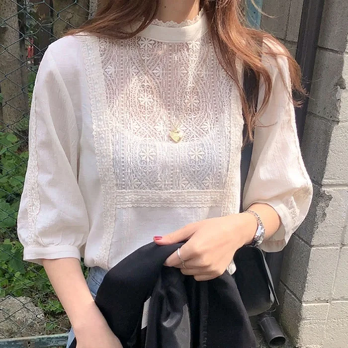 

Lace Patchwork Crochet Blouse Summer Thin Nice Lady Top Women Shirt Chemise Femme Chemisier Blusa Renda Mujer Camisa