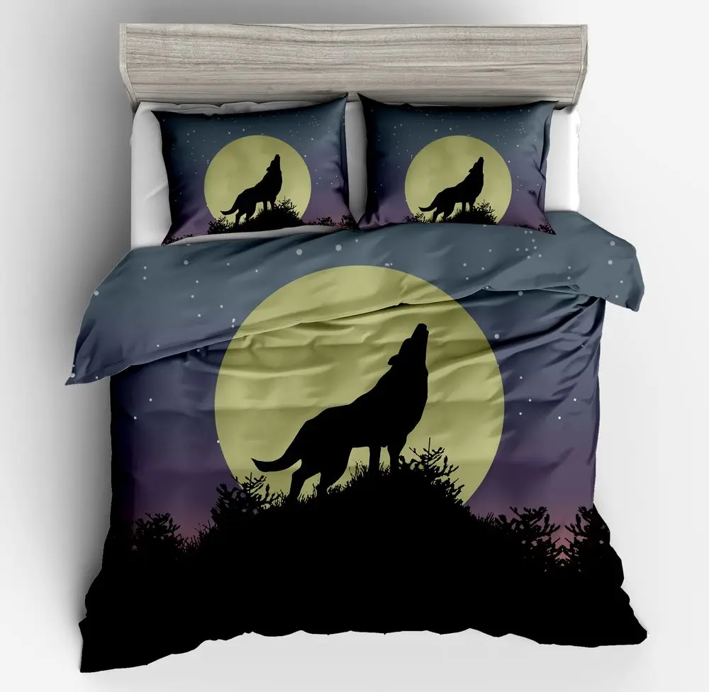 Lai Yin Sun Drop shipping Duvet cover sets Pillow cases  Cartoon Lone Wolf howling at Full Moon 3d bed set
