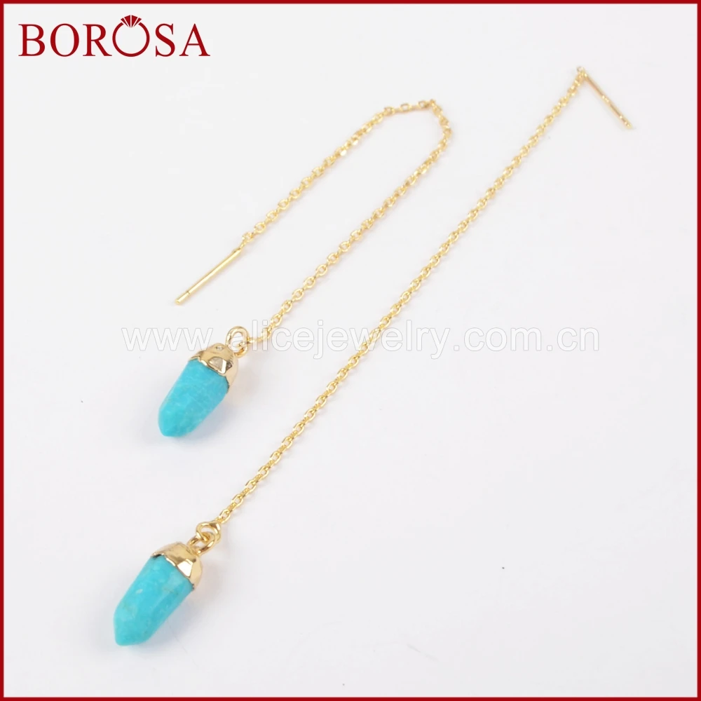 BOROSA Drusy Drop Earrings Blue Howlite Stone Drop Earring Gold