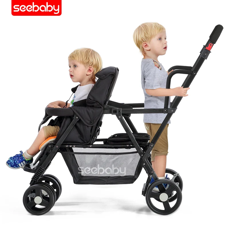  Foldable twin baby stroller second child double stroller easy folding light can lie and sit multipl