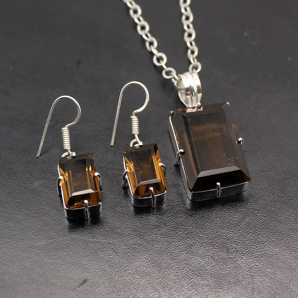 Новое поступление нежный дымчатый Topaz925 серебро амулеты кулон серьги комплект