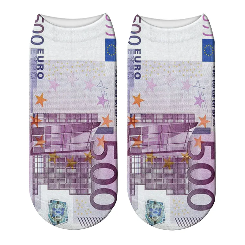 Новые женские короткие женские носки до голени Для мужчин забавные валюта 3D носки с принтом хлопковые чулки с принтом носки 7S-ZWS36 - Цвет: 003