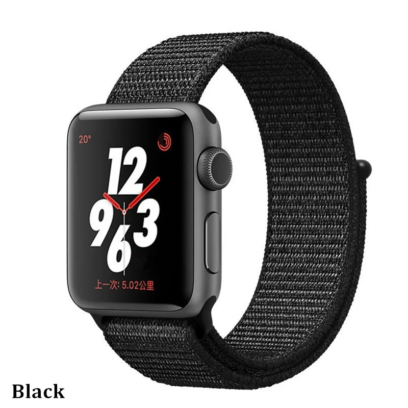 Нейлоновый ремешок для apple watch 5 4 band correa apple watch 44 мм 42 мм 40 мм 38 мм iwatch 5 4 3 2 1 цветной браслет - Цвет ремешка: Black