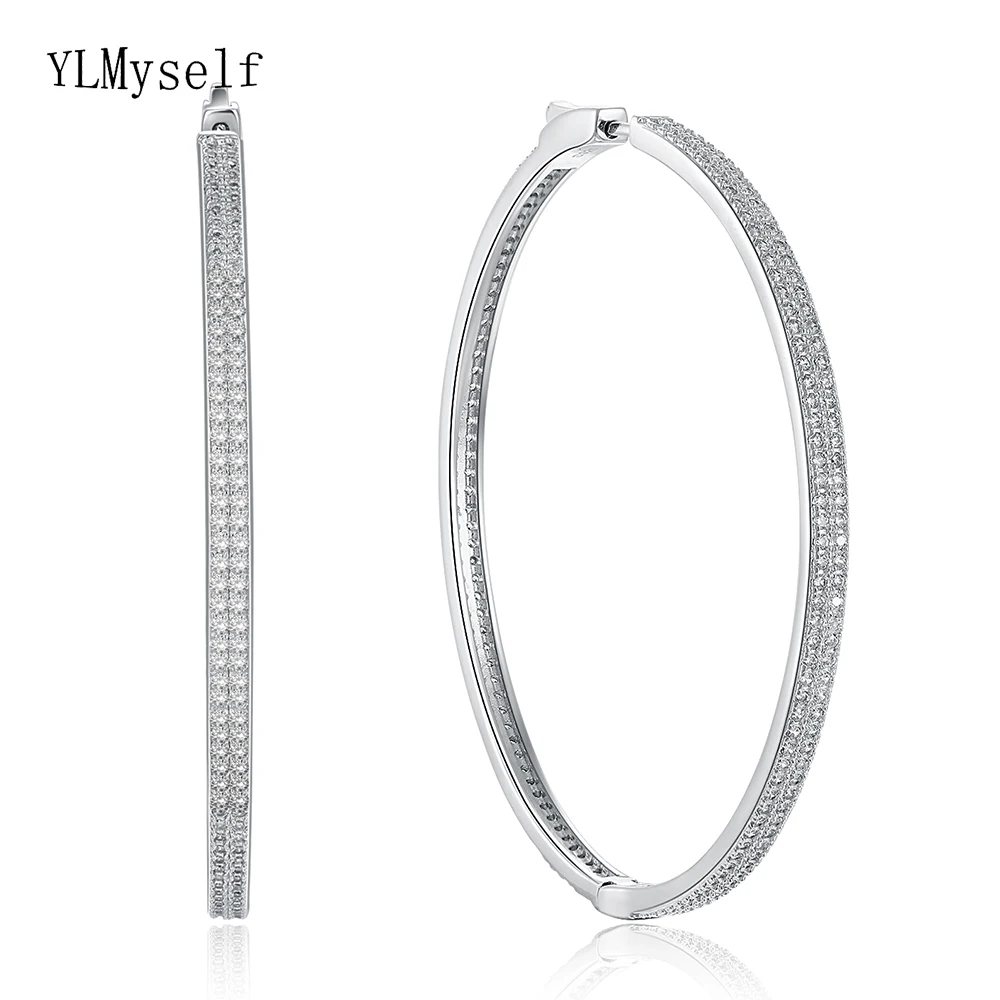 

Large 5.7 CM Diameter Luxury 925 Sterling Silver Earrings Jewelry Micro Pave Cubic Zirconia Fine Hoop Big Round Earring