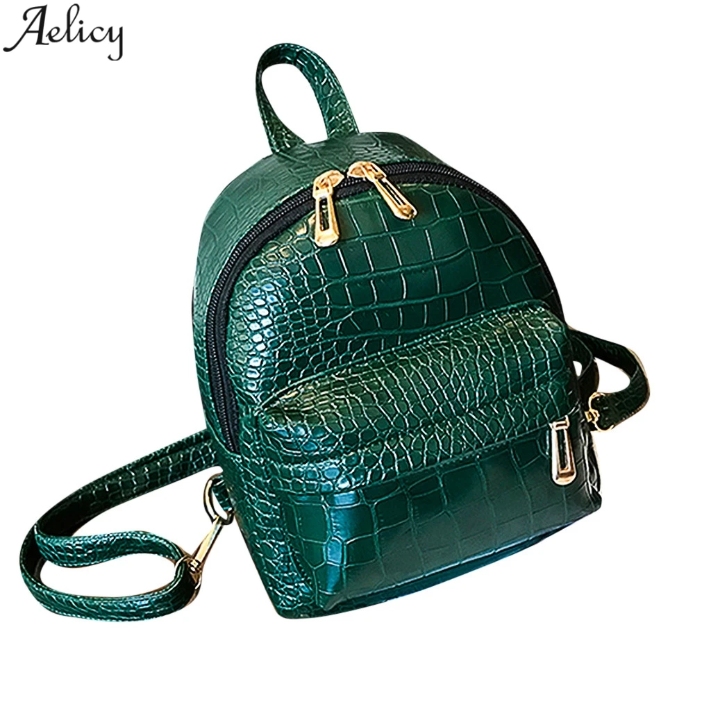 

Aelicy Lady's Luxury Alligator Solid Soft Pu Leather Backpack High Quality Unique Bag Traveling Small School Backpack Mochila