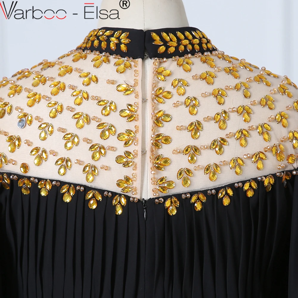 VARBOO_ELSA роскошный золотистый Кристалл бисером длинное вечернее платье арабский вечернее платье для выпускного вечера Черное шифоновое вечернее платье для мусульманских женщин