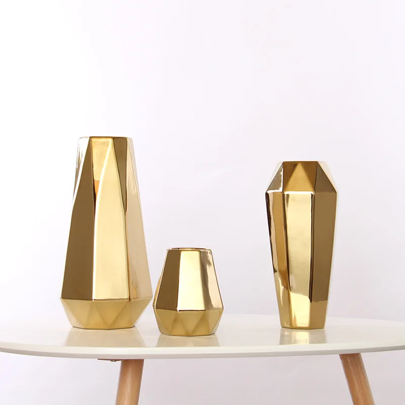 Золотая ваза для цветов геометрическая абстракция покрытие декорация для террариума домашний декор