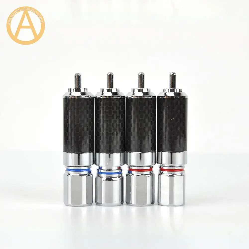 HIFI RCA Plug Connector Rhodium Plated RCA Plug Connector Self-Locking Carbon Fibre Shell For Audio RCA Coaxial Cable DIY